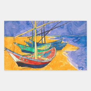 Pegatina Rectangular Barcos de Van Gogh Impresionismo Playa
