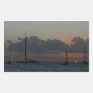 Pegatina Rectangular Barcos de vela en el atardecer marino tropical