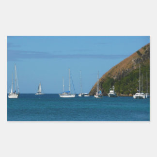 Pegatina Rectangular Barcos de vela en la Bahía Blanco y Azul Náutico