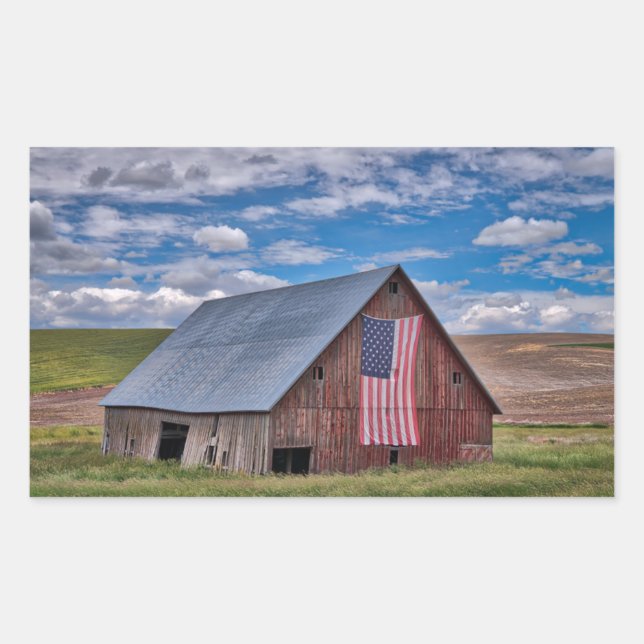 Pegatina Rectangular Barn con bandera estadounidense | Colfax, Washingt (Anverso)