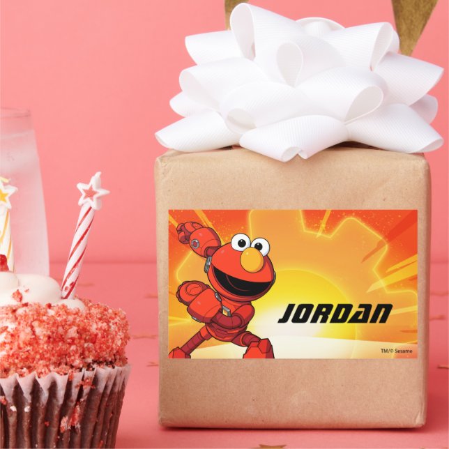 Pegatina Rectangular Barrio Sésamo | Mecha Builders Elmo (Fiesta)