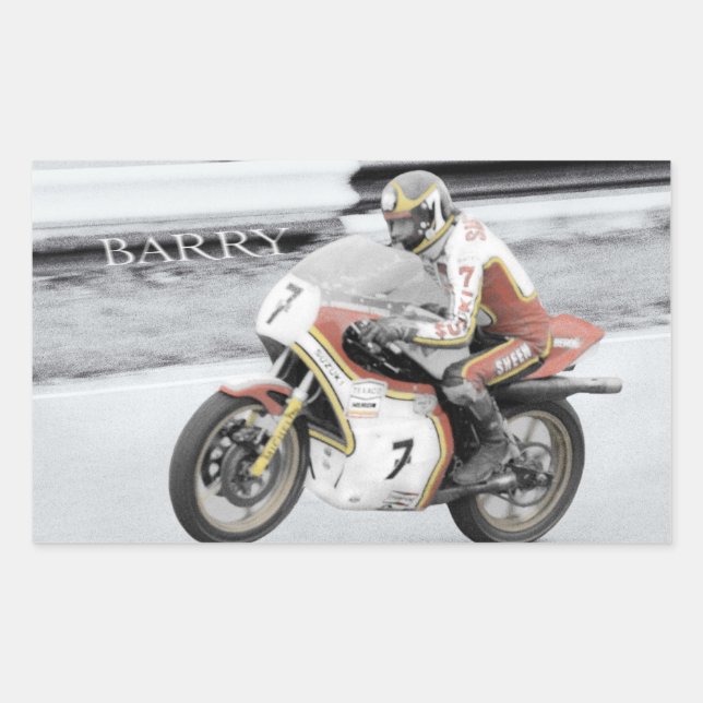 Pegatina Rectangular Barry Sheene 2, la versión tintada a mano (Anverso)