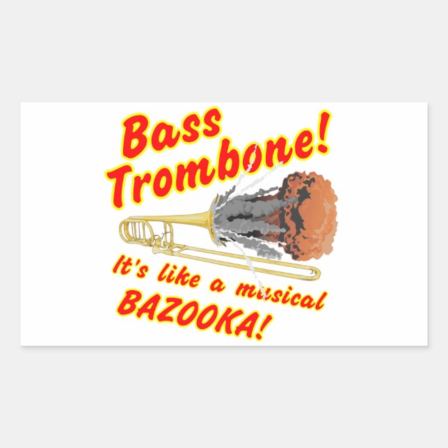 Pegatina Rectangular Bass Trombone Musical Bazooka (Anverso)