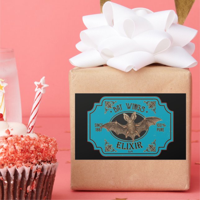 Pegatina Rectangular BAT WINGS ELIXIR divertida Halloween (Fiesta)