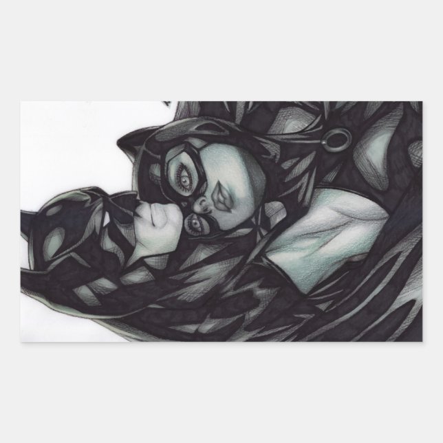Pegatina Rectangular Batman & Catwoman ~ Bruce wayne & Selina Kyle (Anverso)