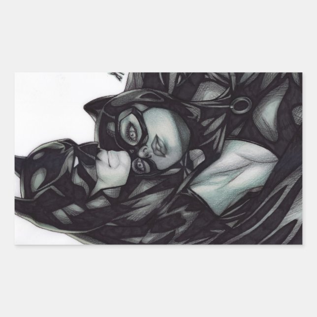 Pegatina Rectangular Batman & Catwoman ~ Bruce Wayne & Selina Kyle (Anverso)