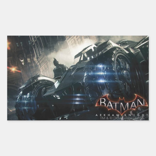 Pegatina Rectangular Batman With Batmobile In The Rain (Anverso)