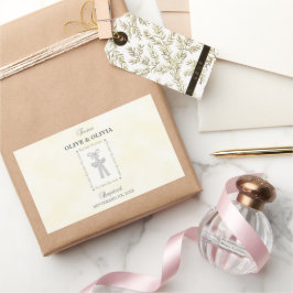 Pegatina Rectangular Bautismo gemelo en cruces amarillas 2 personalizad