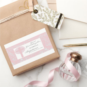 Pegatina Rectangular Bautismo Gran Nieta Rosa Lace Personalizado