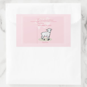 Pegatina Rectangular Bautizo de la Nieta Rosa Nombre y Fecha de la Niña