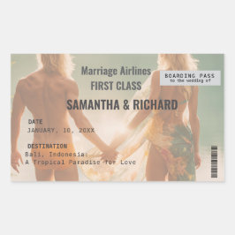 Pegatina Rectangular Beach Wedding Boarding Pass Romantic 