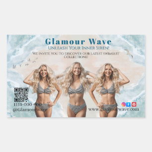 Pegatina Rectangular Beach Women in Swimwear Branding Boutique Summer 