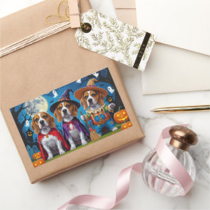 Pegatina Rectangular Beagle Dogs Calabaza Halloween Gracioso