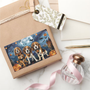 Pegatina Rectangular Beagle Halloween Espeluznante