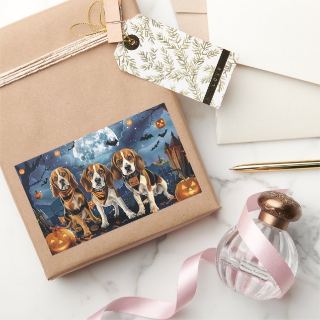 Pegatina Rectangular Beagle Halloween Espeluznante (Regalar)