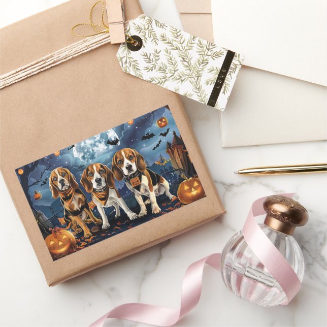 Pegatina Rectangular Beagle Halloween Espeluznante (Regalar)