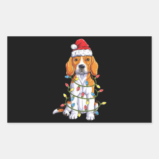 Pegatina Rectangular Beagle Santa Christmas Tree Enfoca regalos de Navi
