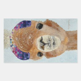Pegatina Rectangular Beanie Llama