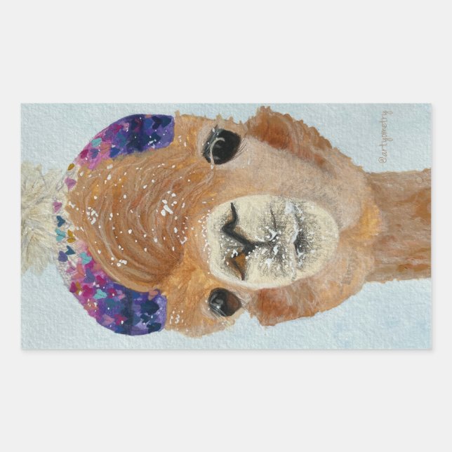 Pegatina Rectangular Beanie Llama (Anverso)