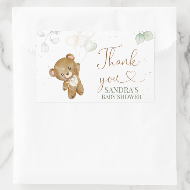 Pegatina Rectangular Bear Balloon Green Baby Shower Gracias (Bolso)