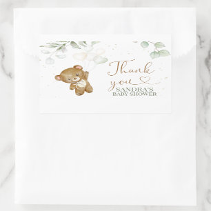 Pegatina Rectangular Bear Balloon Green Baby Shower Gracias