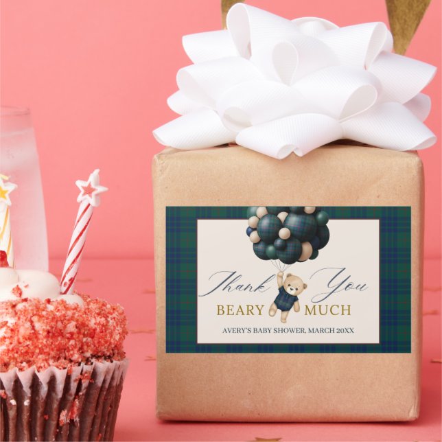 Pegatina Rectangular Bearly Wait Teddy Balloon Baby Shower books (Fiesta)