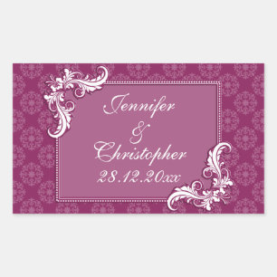 Pegatina Rectangular Beaujolais Damask y Boda de marcos florales