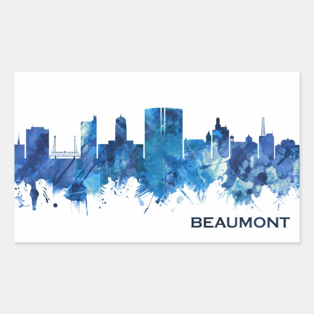 Pegatina Rectangular Beaumont Texas Skyline Blue (Anverso)
