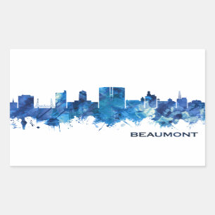 Pegatina Rectangular Beaumont Texas Skyline Blue