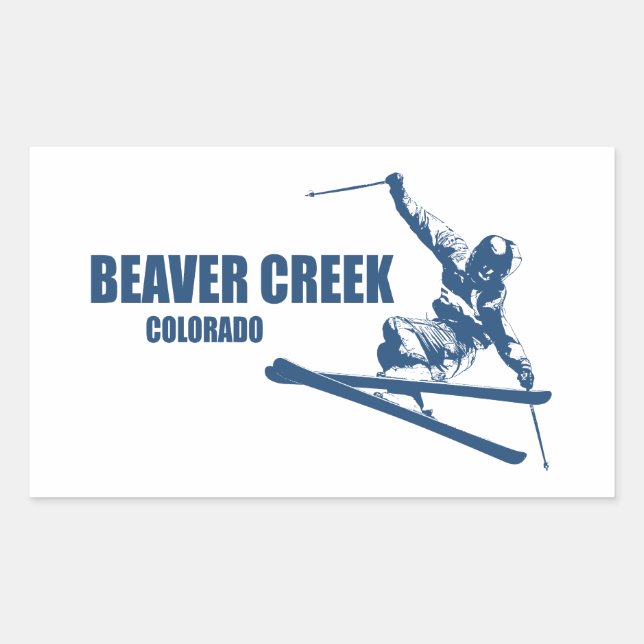 Pegatina Rectangular Beaver Creek Colorado Skier (Anverso)