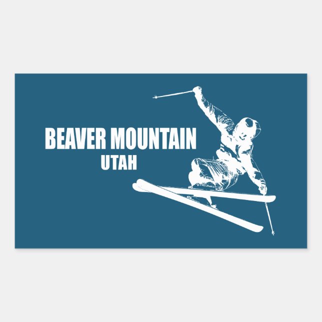 Pegatina Rectangular Beaver Mountain Resort Utah Skier (Anverso)