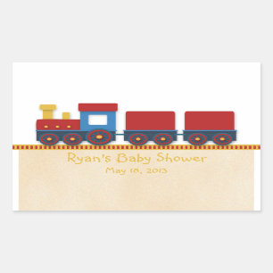 Pegatina Rectangular Bebé de ducha: tren amarillo, rojo y azul