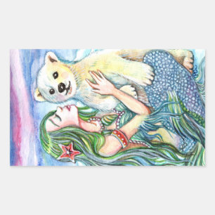 Pegatina Rectangular Bebé de oso polar pequeño - Arte de sirena