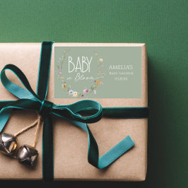 Pegatina Rectangular Bebé en el Baby Shower botánico verde de Sage
