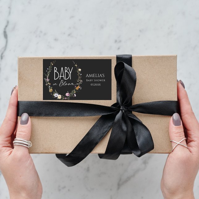 Pegatina Rectangular Bebé en Moda en flor Negro Moderno (Subido por el creador)