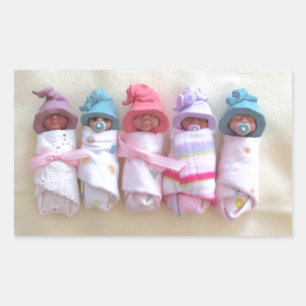 Pegatina Rectangular Bebés de arcilla, Gorras elfos, durmiendo, inundad