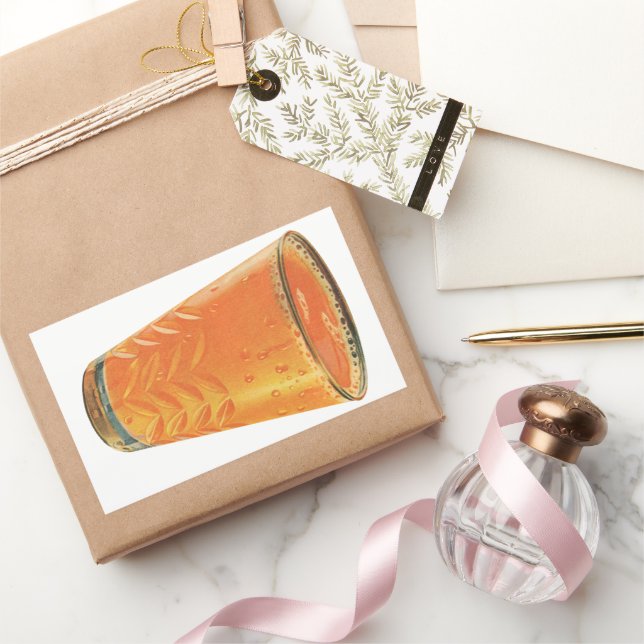 Pegatina Rectangular Bebidas de época, desayuno de zumo de Naranja (Regalar)