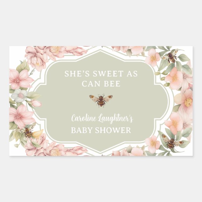 Pegatina Rectangular Bee Baby Shower Honey Favor Label (Anverso)
