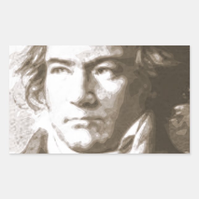 Pegatina Rectangular Beethoven En Sepia (Anverso)