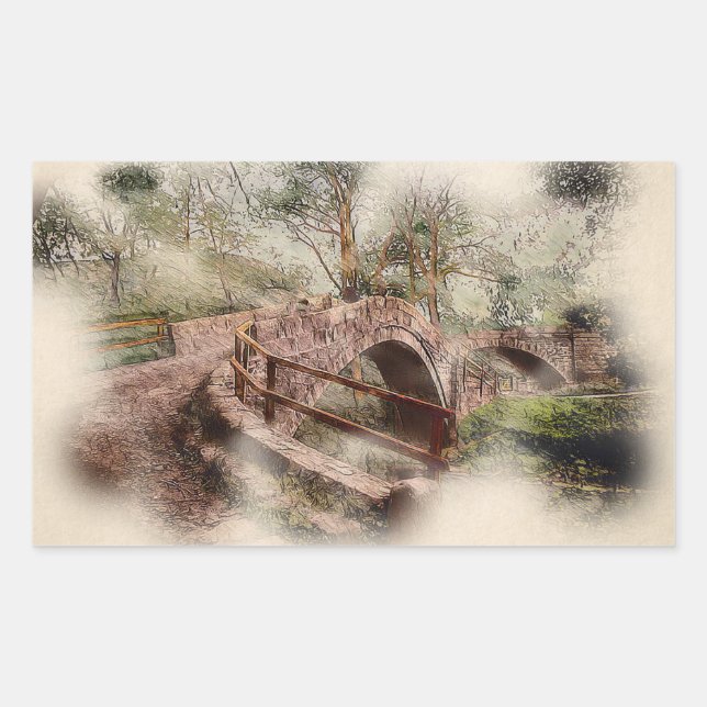 Pegatina Rectangular Beggars Bridge, Glaisdale - Watercolour Art (Anverso)