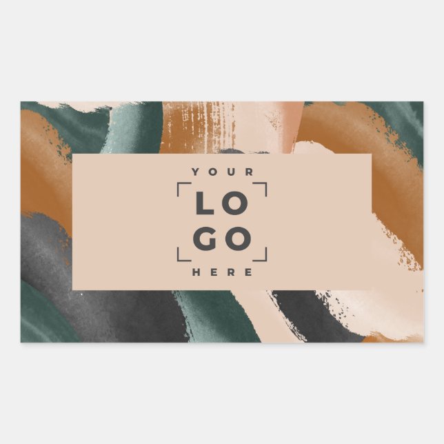Pegatina Rectangular Beige, abstracto verde pintado mínimo moderno (Anverso)