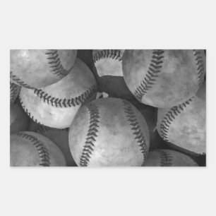 Pegatina Rectangular Béisbol blanco y negro