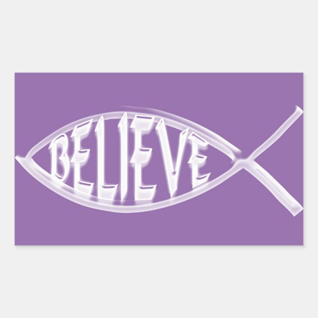 Pegatina Rectangular Believe Fish Lavender (Anverso)