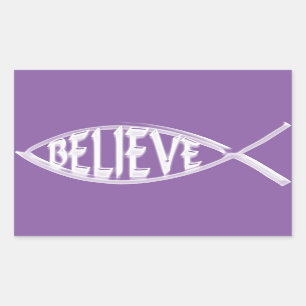 Pegatina Rectangular Believe Fish Lavender