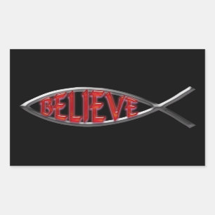 Pegatina Rectangular Believe Fish - Rojo