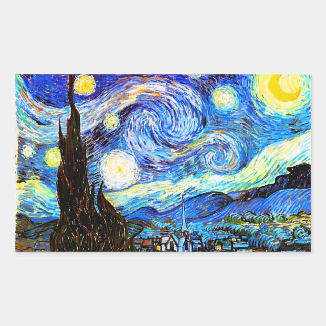 Pegatina Rectangular Bella Artes nocturno Van Gogh Starry (Anverso)