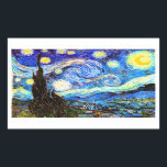 Pegatina Rectangular Bella Artes nocturno Van Gogh Starry<br><div class="desc">Noche estrellada,  la pintura más famosa del maestro postimpresionista holandés Vincent van Gogh. Un solitario ciprés,  un pueblo durmiente y un cielo que zumba con estrellas.</div>
