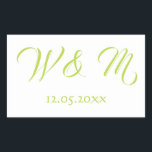 Pegatina Rectangular Bella lima y blanco<br><div class="desc">El pegatina perfecto para material de papelería relacionado con el boda,  este artículo presenta un esquema de color blanco y verde limón. Con tipografía de cal escrita en un fondo blanco,  las iniciales de la pareja están en el centro con la fecha boda debajo. ¡Personaliza el tuyo hoy!</div>