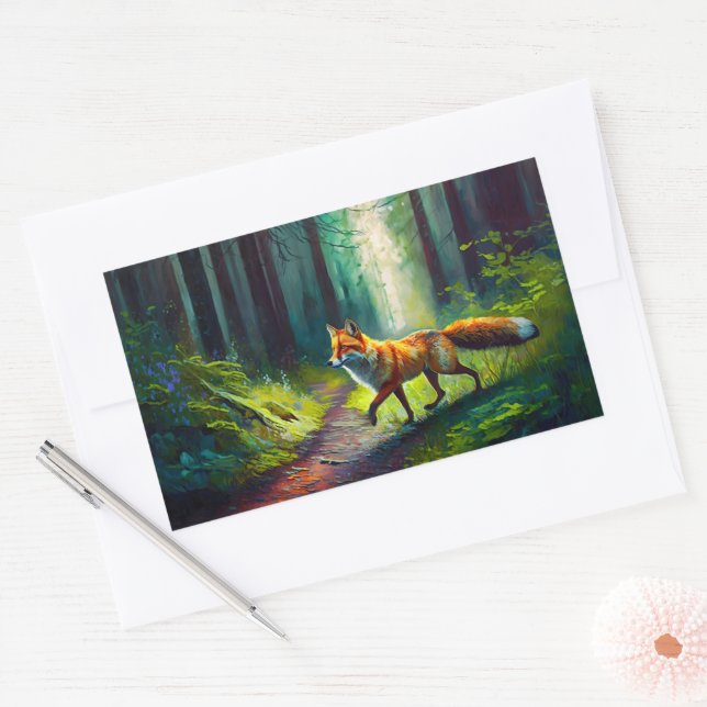 Pegatina Rectangular Belleza de cabello rojo en la caza, habitantes de  (Sobre)