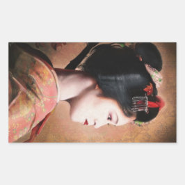 Pegatina Rectangular Belleza de Geisha - pintura oriental japonesa fres